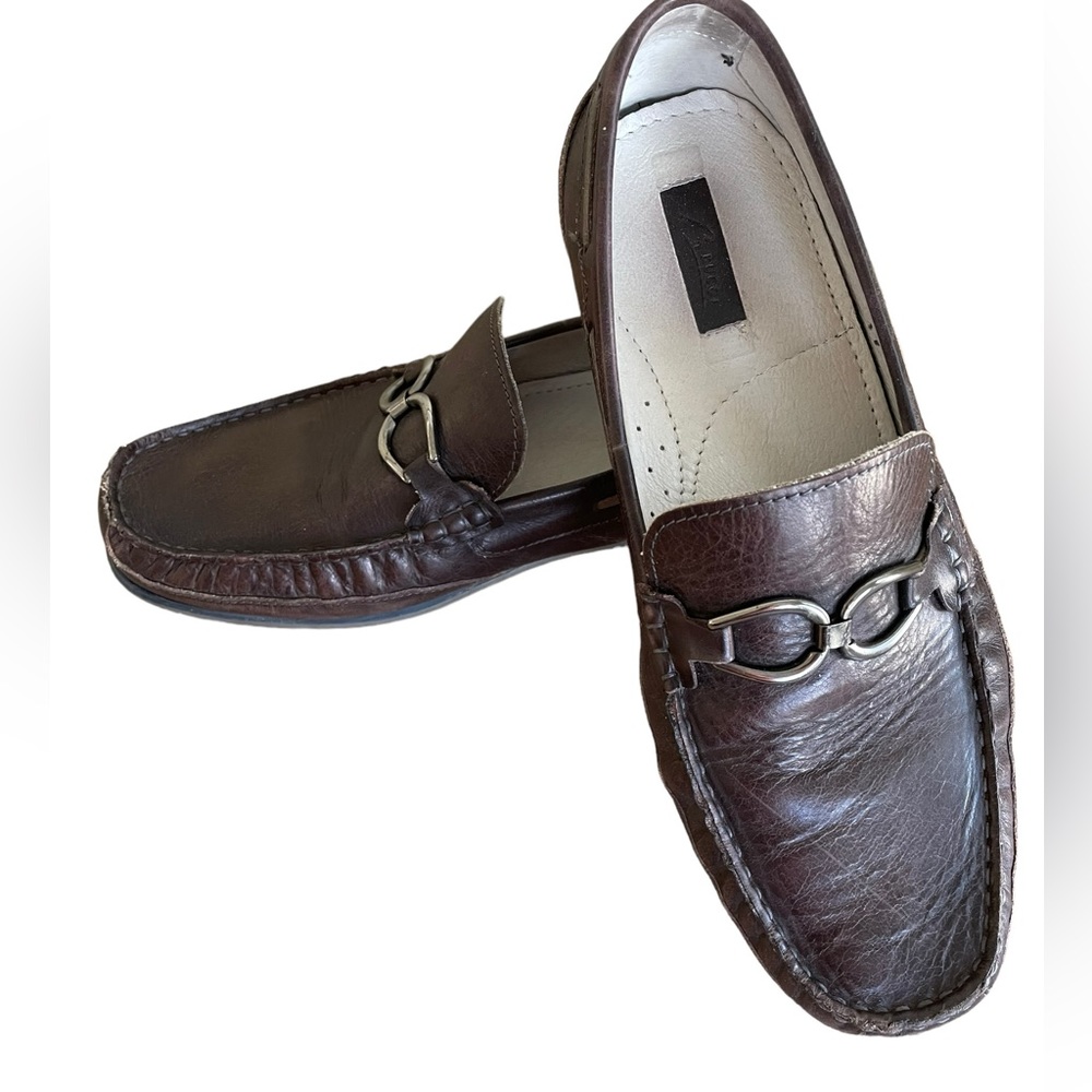 BUCCI HORSEBIT LOAFERS Size 9.5 Dark Brown with Silver Hardware